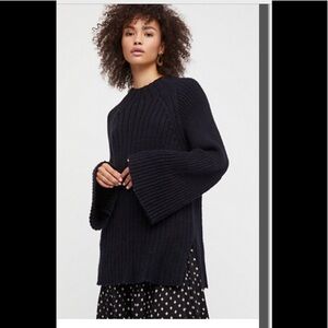 Free People Begin Again Mock Neck Sweater Black S